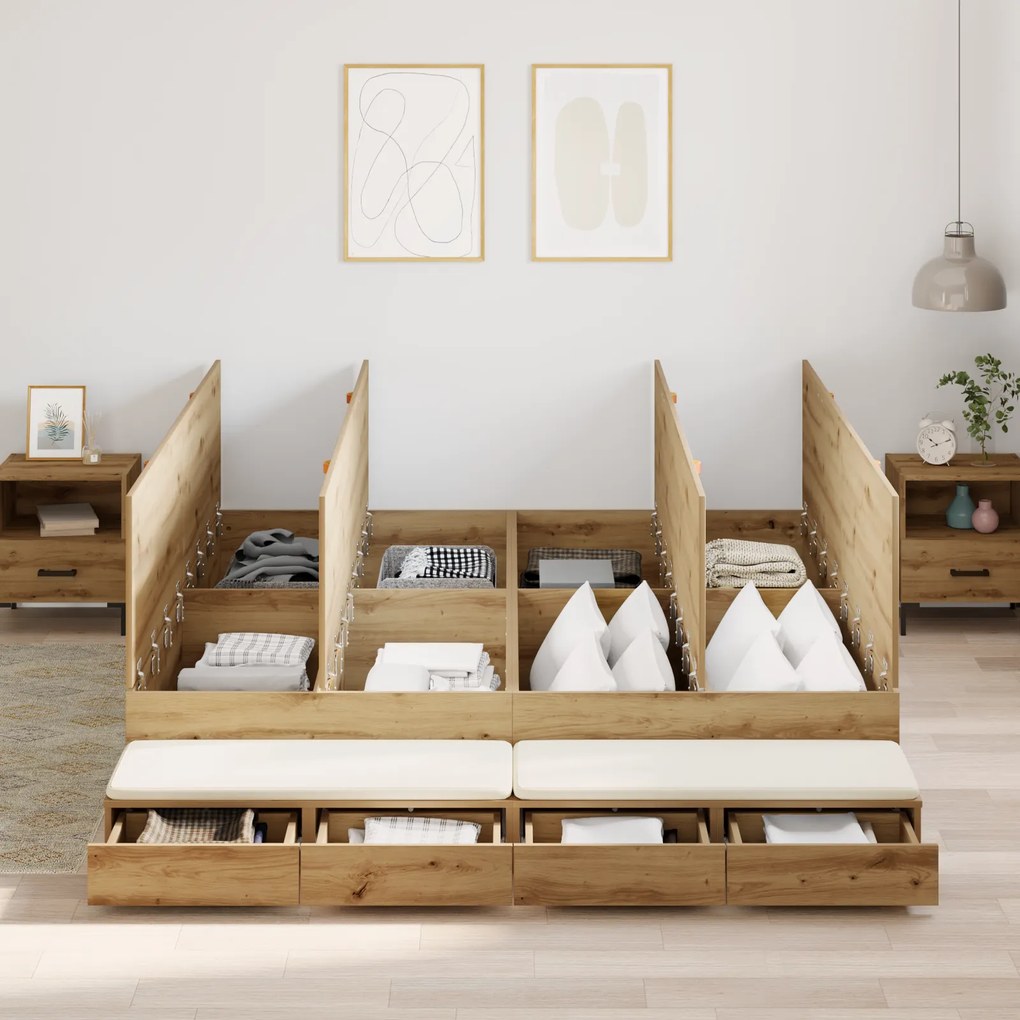 Cama Armazenamento Carvalho Artisan 180x200 cm
