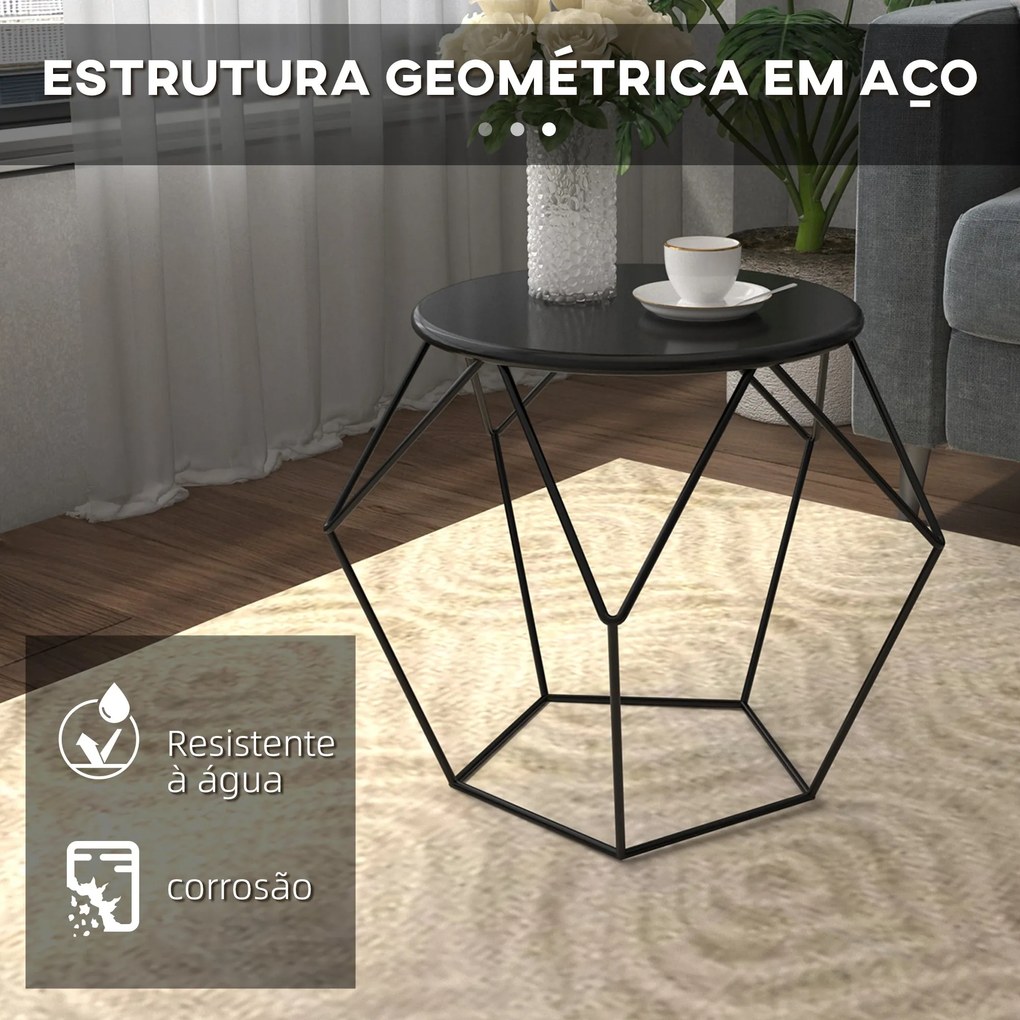 Mesa de Centro de Metal Estilo Moderna Mesa de Apoio Redonda para Sala
