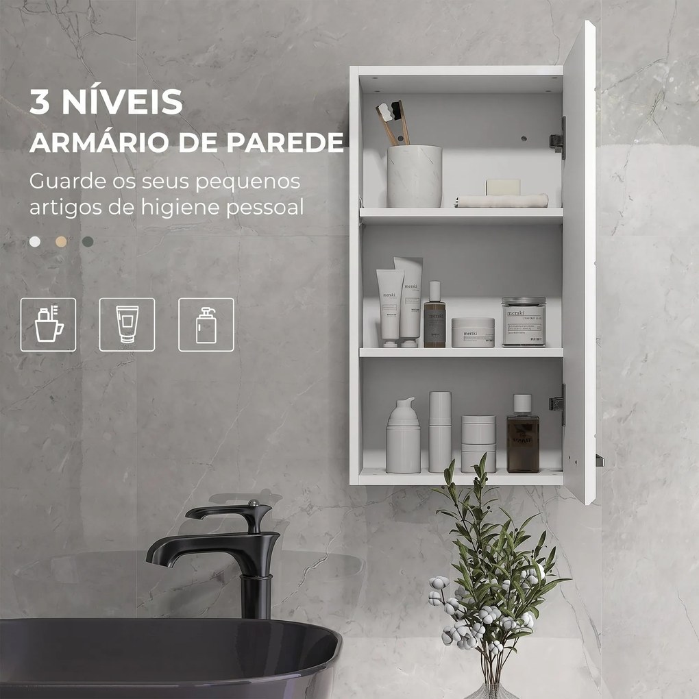 Móvel de Casa de Banho Suspenso com Prateleira Ajustável para Cozinha Lavandaria Quarto Branco Brilhante