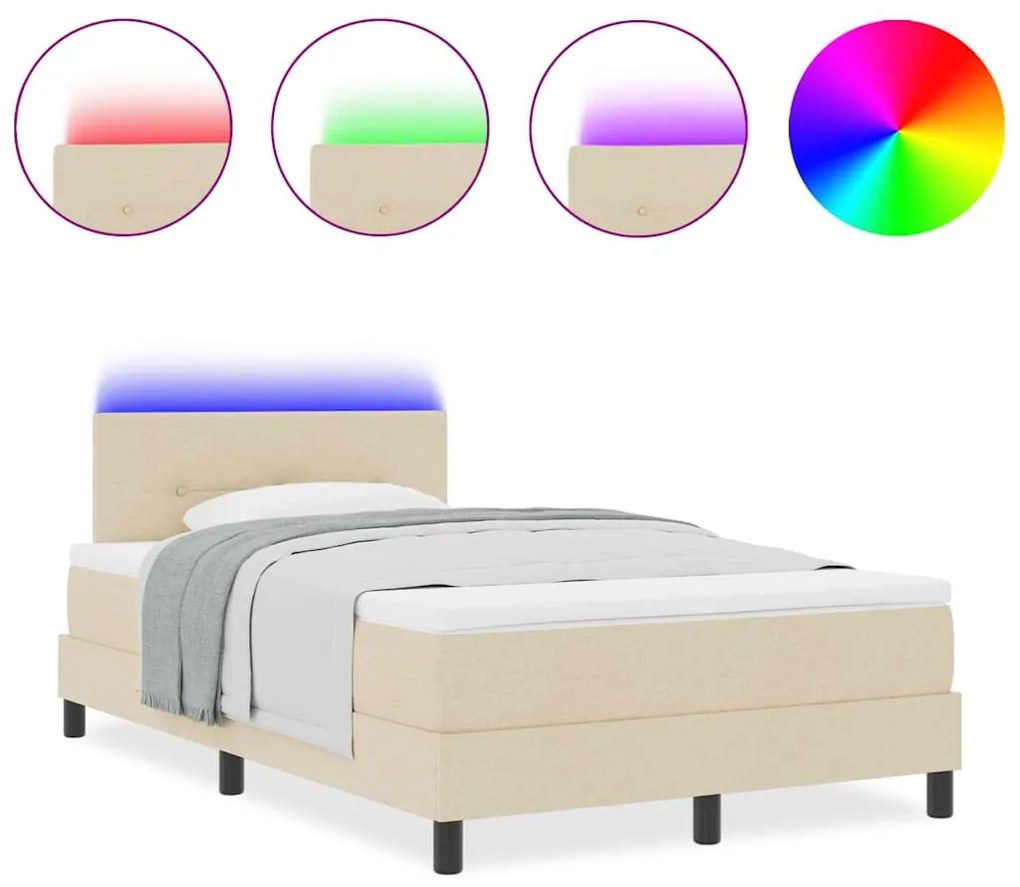 Cama Box Spring com Colchão e LED Creme 120x200 cm Tecido