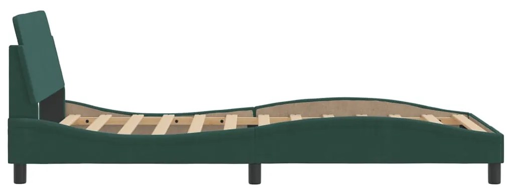 Estrutura de cama sem colchão 100x200 cm veludo verde-escuro