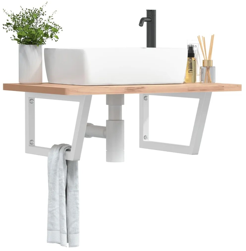 vidaXL Suportes de prateleira p/lavatório 2pcs aço trapezoidais branco