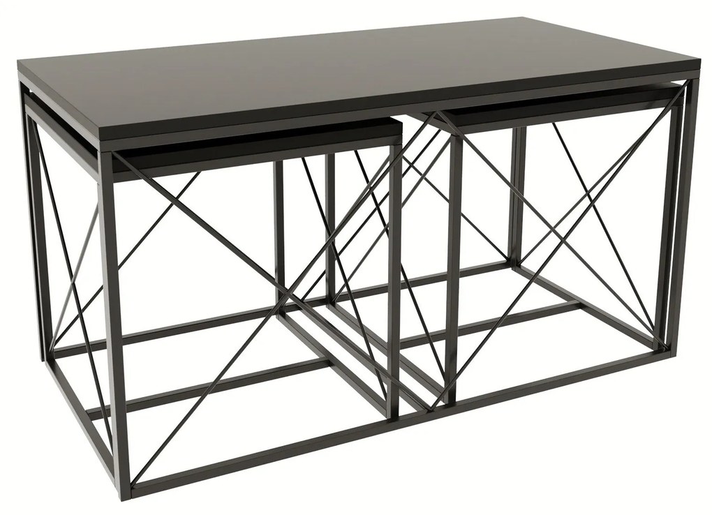 Conjunto de Mesas de Centro Defne – Antracite e Preto – 100x52x50 cm e
