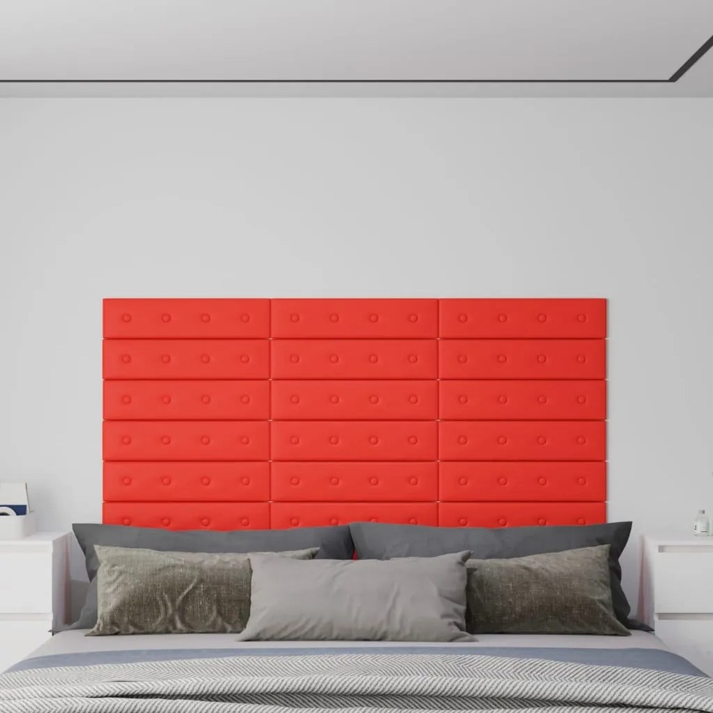 Painel parede 12pcs 60x15 cm couro artificial 1,08 m² vermelho