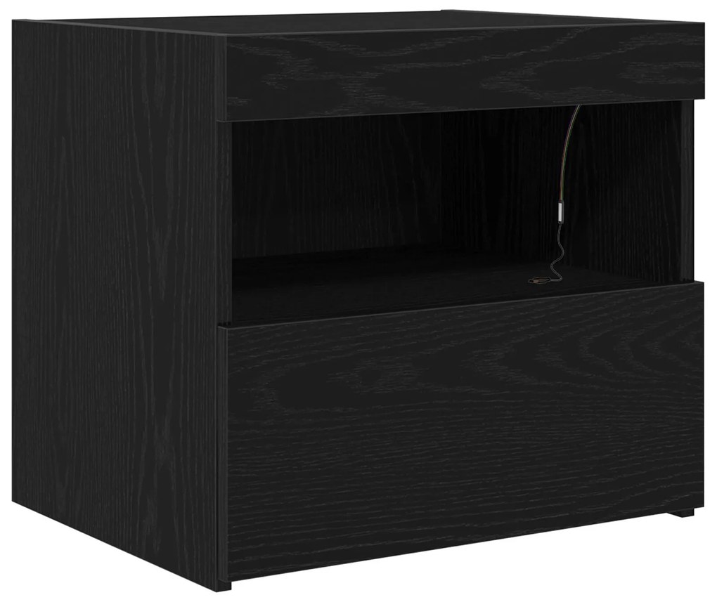 Criados-mudos vidaXL com luzes LED 2 pcs Carvalho Preto 50x40x45 cm