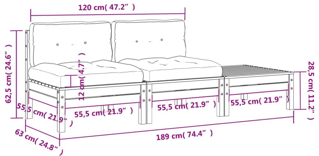 Sofá de 2 lugares para jardim c/ almofadões e apoio de pés