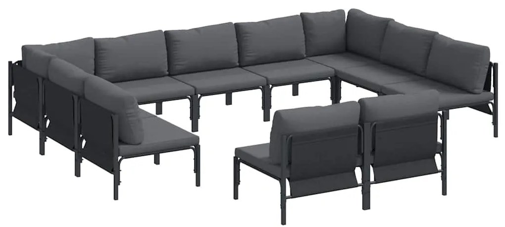 Conjunto de Sofá de Jardim 11 pcs Cinzento-escuro Aço