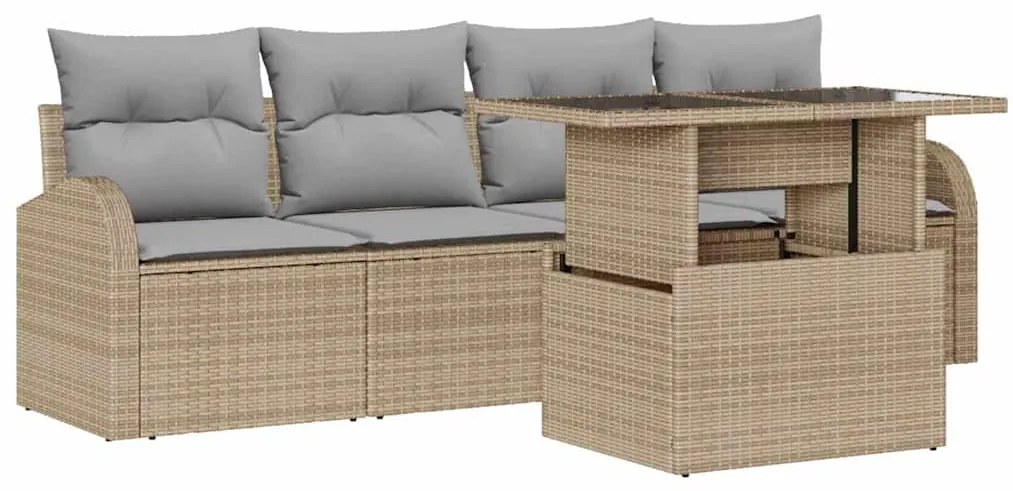 Conjunto de Sofá de Jardim vidaXL de 5 Peças com Almofadas Bege Rattan