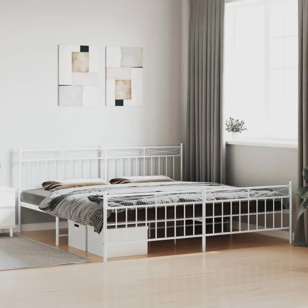 Estrutura de cama com cabeceira e pés 200x200 cm metal branco