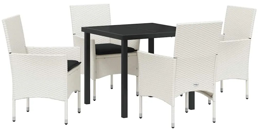 Conjunto de Jantar de Jardim com 5 Peças e Almofadas Brancas em Polyra