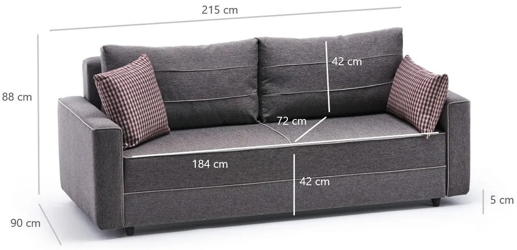 Sofá-Cama de 3 Lugares Ece – Castanho – 215x88x90 cm