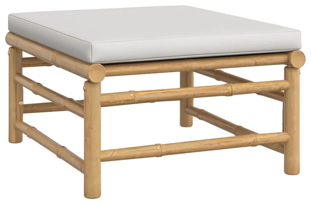 3 pcs conj. lounge de jardim bambu c/ almofadões cinzento-claro