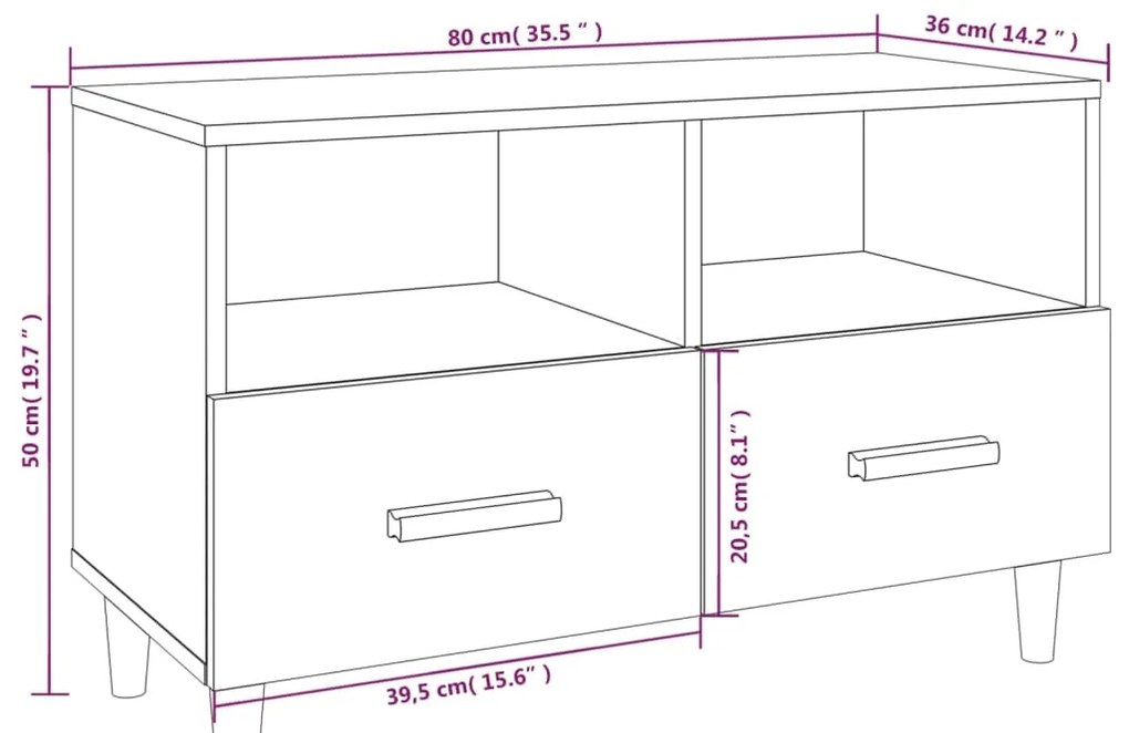 Móvel de TV 80x36x50 cm derivados de madeira cinzento sonoma