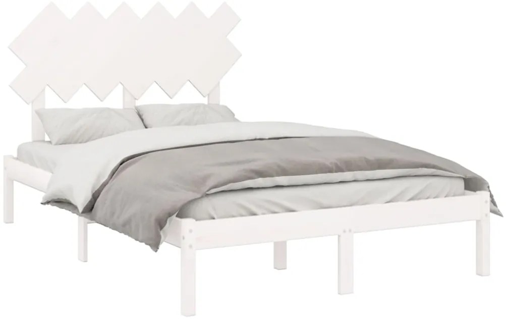 Estrutura de cama casal 135x190 cm madeira maciça branco