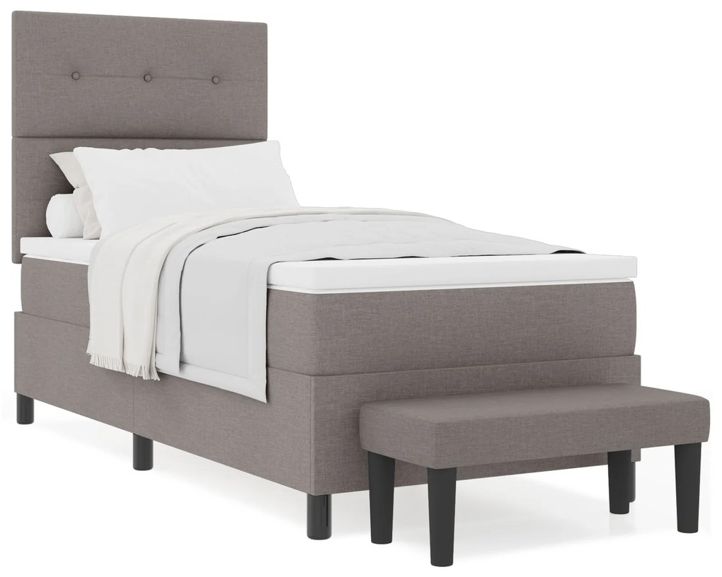 Cama Box Spring com Colchão e Banco Cinza 80x200 cm Tecido