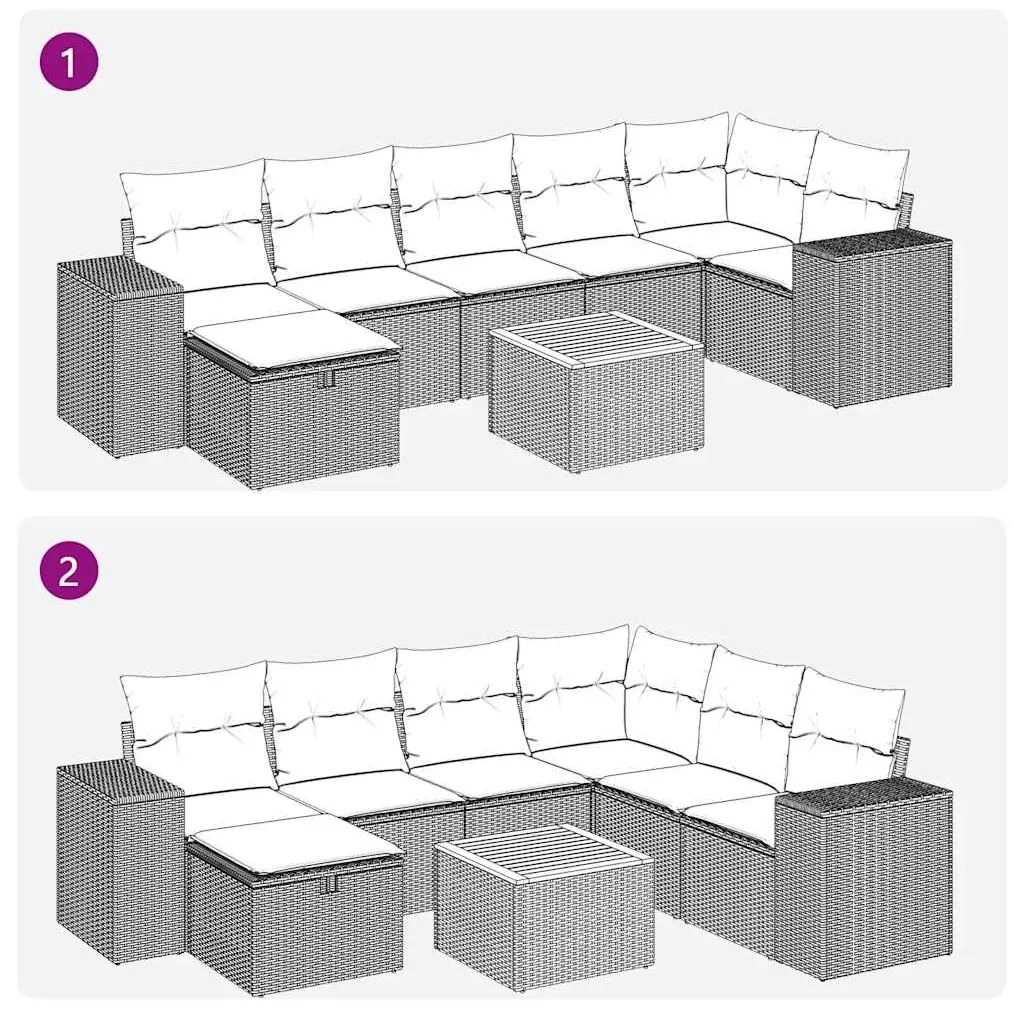 8 pcs conjunto de sofás p/ jardim com almofadões vime PE bege