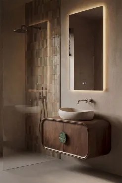 Conjunto De Móvel De Casa De Banho Em Madeira De Manga E Pedra Natural Kivalina Mármore Verde Udaipur - Madeira De Manga Escura - Sklum