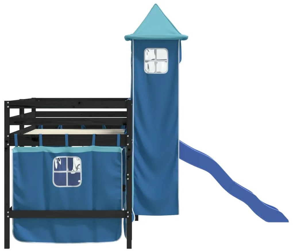 Cama alta p/ criança c/ torre 80x200 cm pinho maciço azul