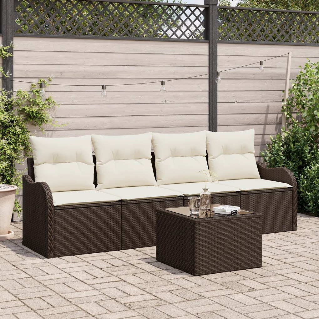 Conjunto de Sofás de Jardim vidaXL com Almofadas Castanho Rattan Polié