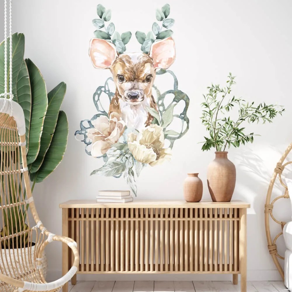 Autocolante para quarto - Corça com flores