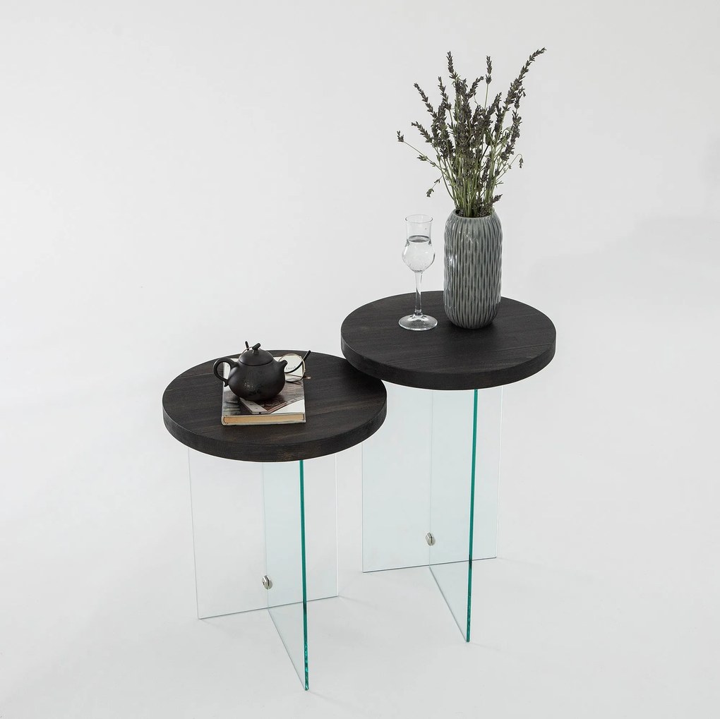 Conjunto de Mesas de Café Serenity – Antracite e Transparente – 35x51