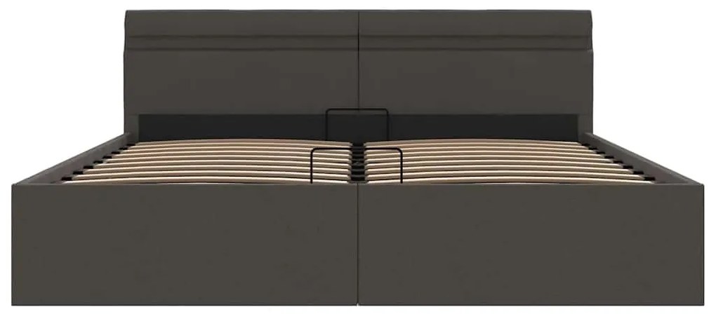 Cama hidráulica c/ arrumação LED 160x200cm tecido cinza-escuro