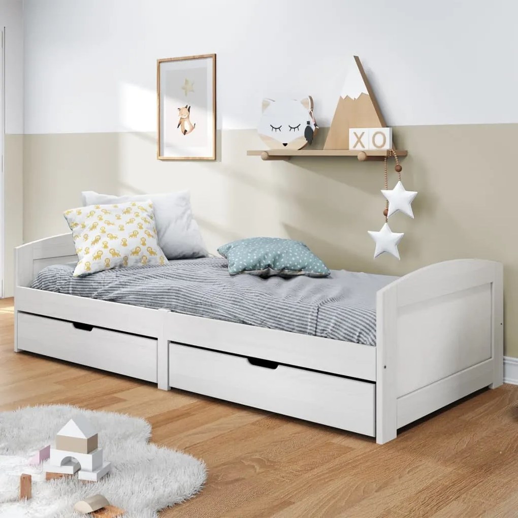 3185208 vidaXL Sofá-cama com 2 gavetas 90x200 cm madeira de pinho maciça IRUN