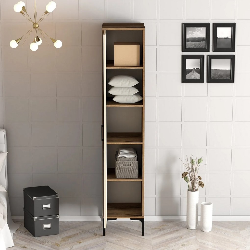 Guarda-roupa Kumsal S – Nogueira e Creme – 40 cm x 47,5 cm x 201,4 cm