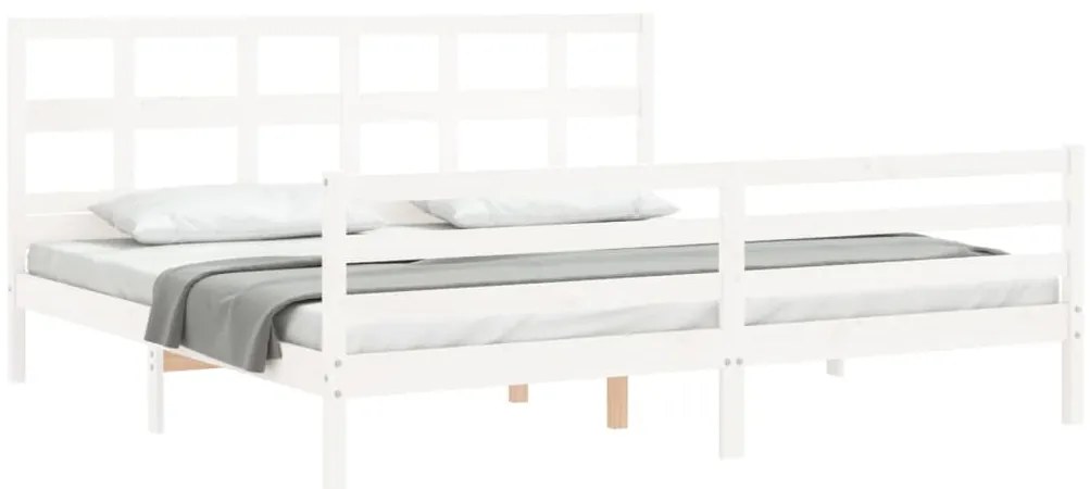 Estrutura de cama com cabeceira 200x200cm madeira maciça branco