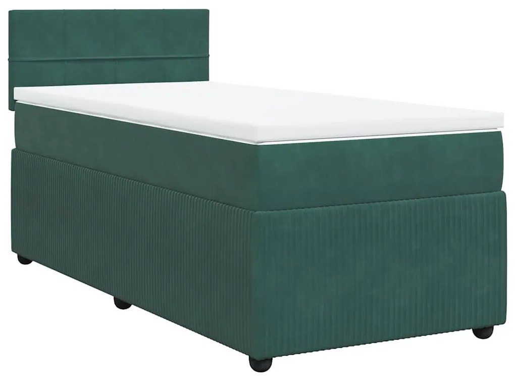 Cama com molas/colchão 100x200 cm veludo verde-escuro