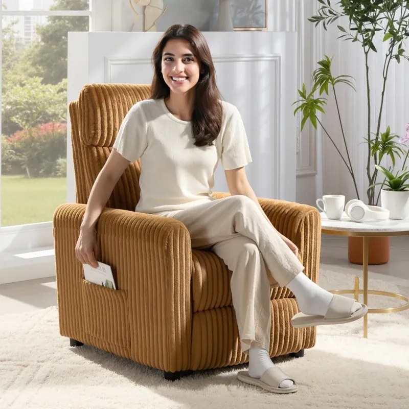 Poltrona Relax Reclinável Manual Estofada em Veludo com Apoio para Pés 73x86x100 cm Castanha