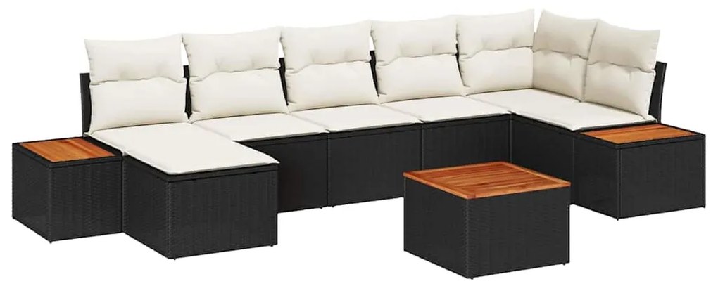 Conjunto de Sofá de Jardim com 8 Peças e Almofadas Preto de Rattan e P