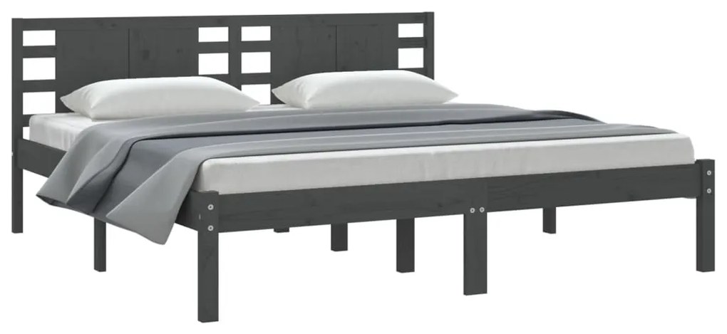 Estrutura de cama 200x200 cm pinho maciço cinzento