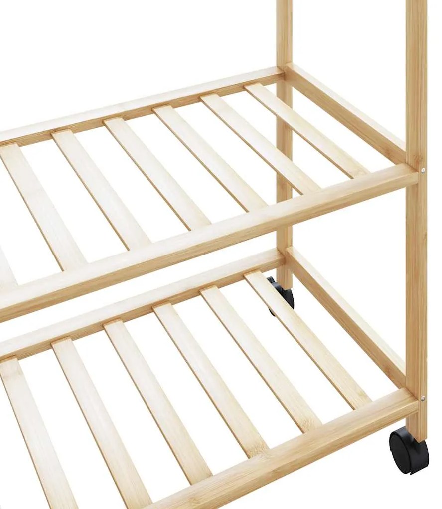 Cabide com prateleiras e rodas 110x40x180 cm bambu