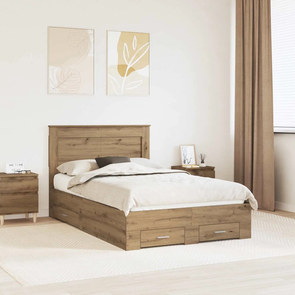 vidaXL Estrutura da Cama com gaveta com cabeceira Madeira processada
