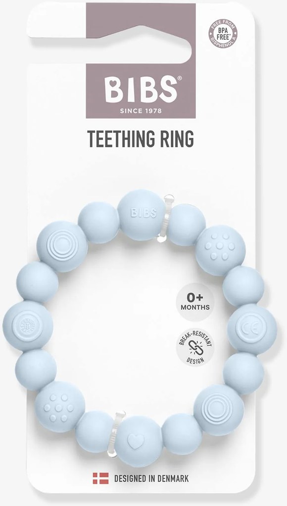 Anel de dentição de pérolas BIBS azul-céu