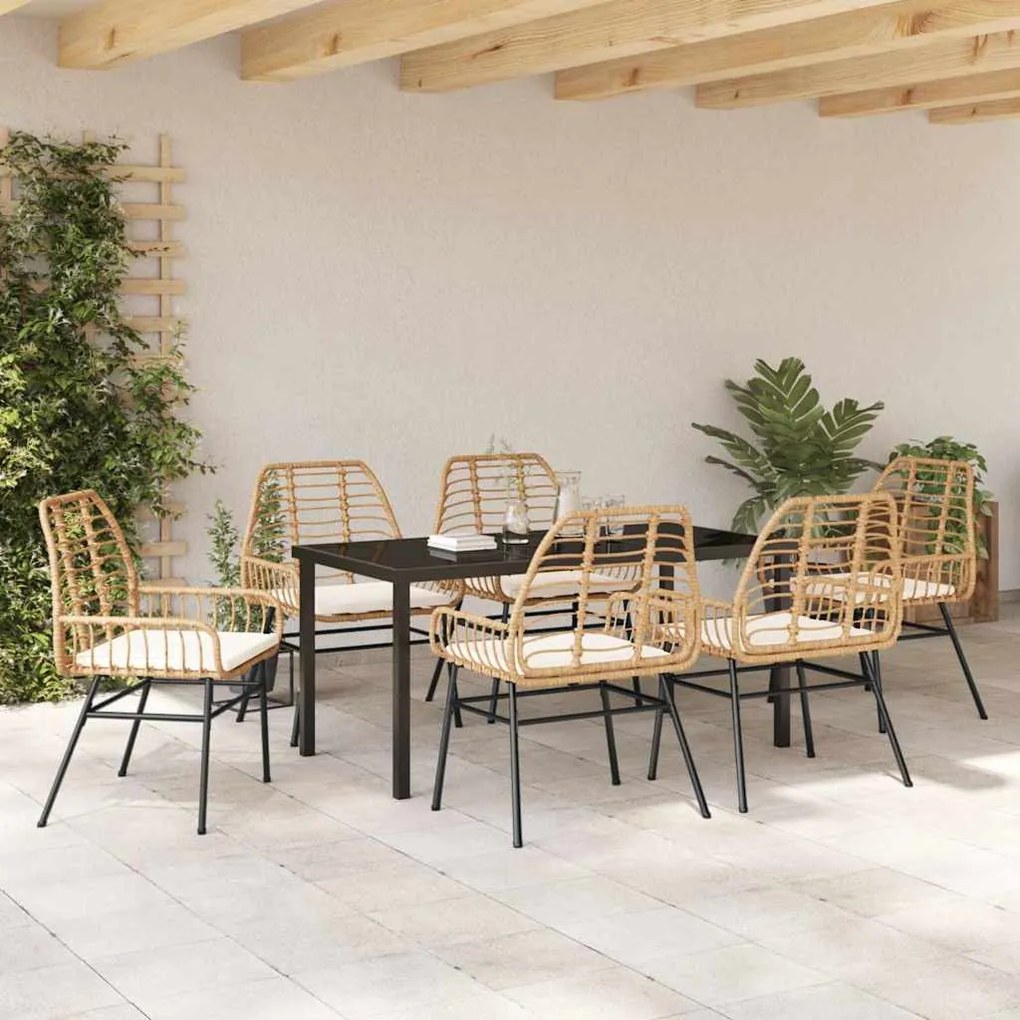 Conjunto de Jantar de Jardim com 7 Peças e Almofadas de Rattan Sintéti