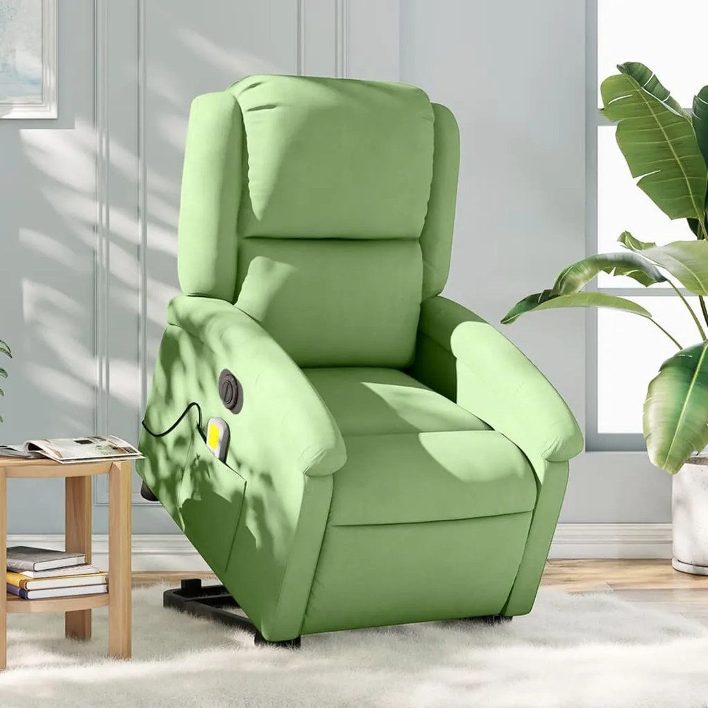 vidaXL Poltrona massagens elevatória elétrica veludo verde-claro