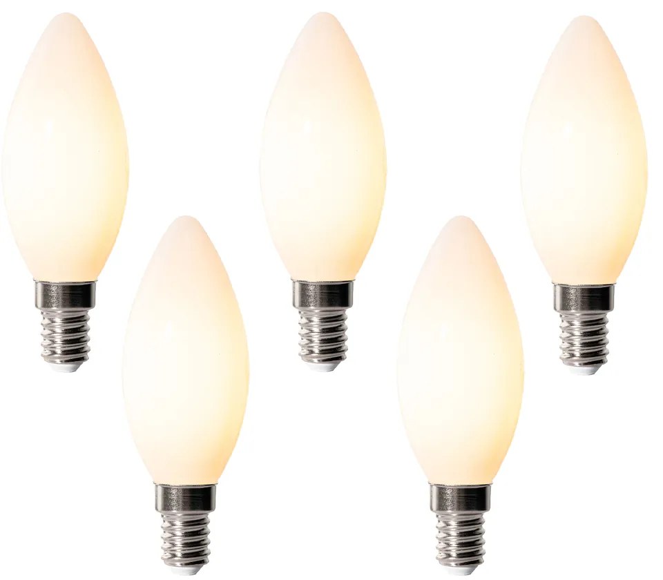 Conjunto de 5 lâmpadas LED E14 reguláveis B35 Opal 4W 400 lm 2200K