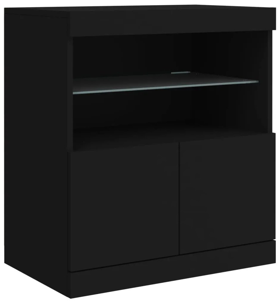 Aparador com luzes LED 142,5x37x67 cm preto