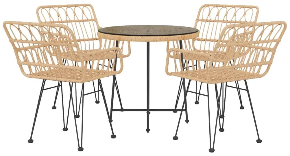 5 pcs conjunto de jantar p/ jardim vime PE