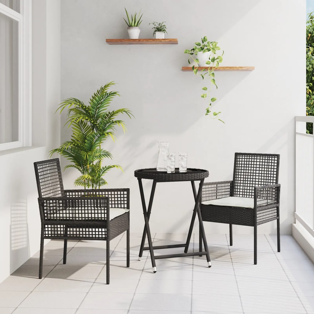 Conjunto de Bistro de Jardim com 3 Peças e Almofadas em Rattan Sintético Preto