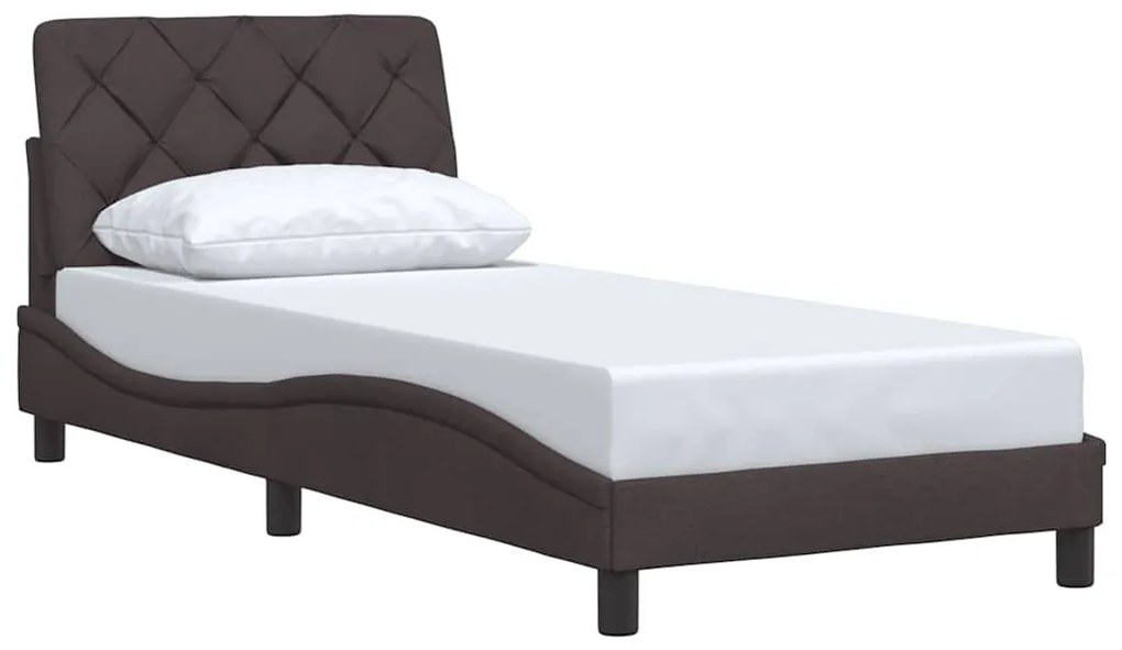 Estrutura de cama sem colchão 90x200 cm tecido castanho-escuro