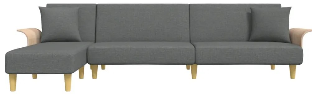 Sofá-cama em forma de L 279x140x70 cm tecido cinzento-escuro