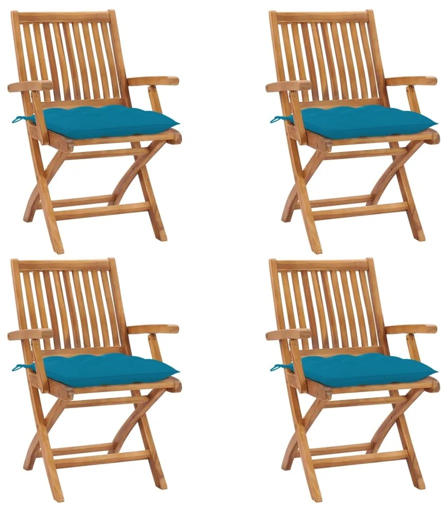 vidaXL Cadeiras de jardim dobráveis c/ almofadões 4 pcs teca maciça