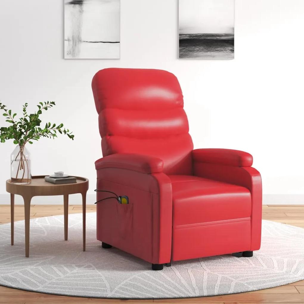 321288 vidaXL Poltrona de massagens elevatória couro artificial vermelho