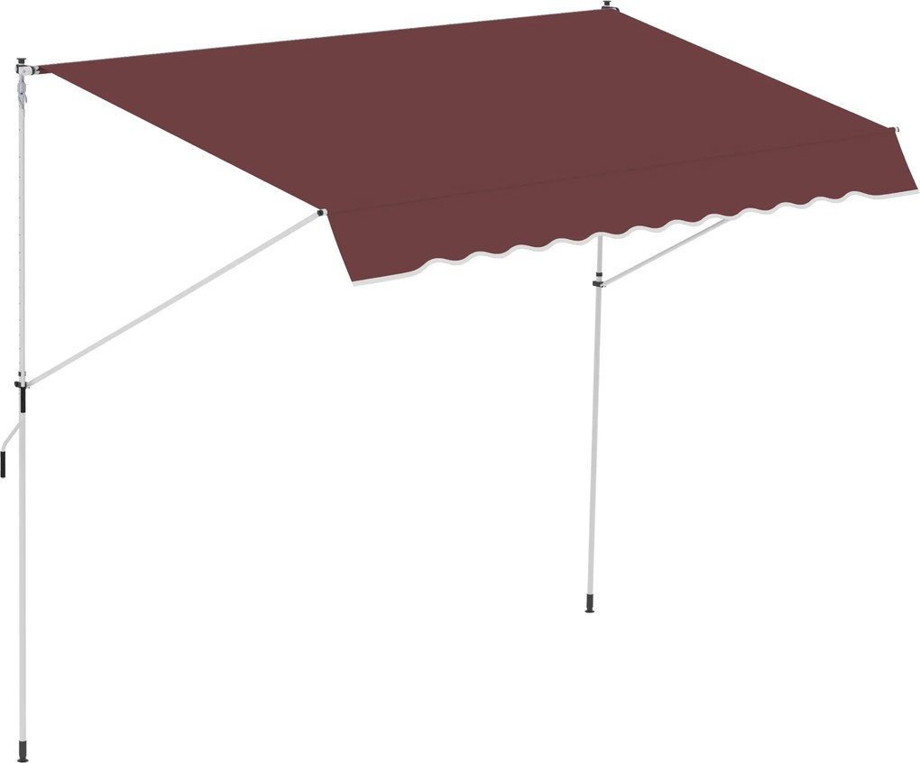 Outsunny Toldo retrátil manual 3L x 1,5l m Toldo telescópico sem perfuração Inclinação e altura ajustáveis Instalação rápida metal alumínio poliéster anti-UV bordô | Aosom Portugal
