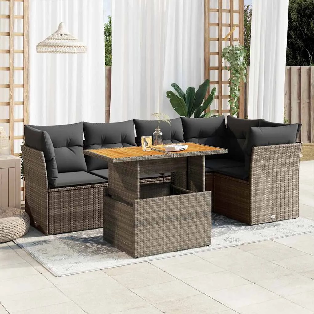 vidaXL 6 pcs conjunto sofás de jardim com almofadões vime cinzento