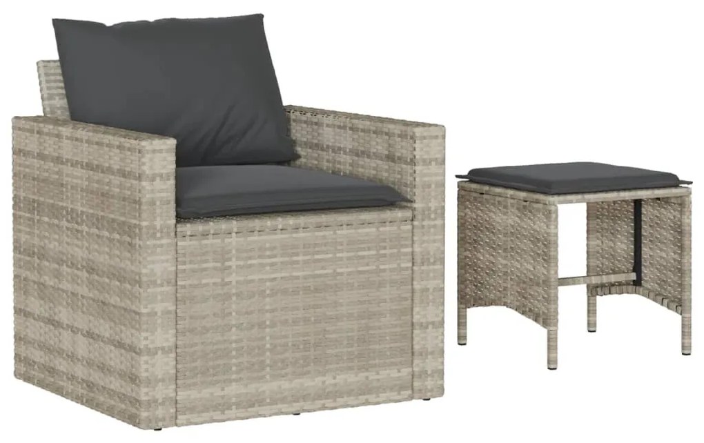 4 pcs conj. sofás jardim c/ almofadões vime PE cinzento-claro