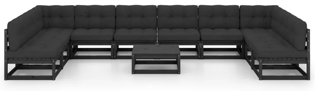 11 pcs conjunto longue jardim c/ almofadões pinho maciço preto